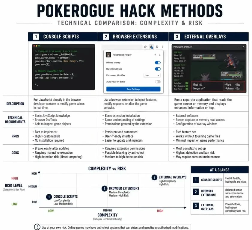Comparaison technique des méthodes de hack pour Pokerogue