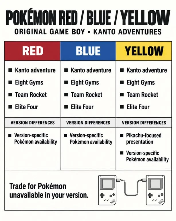 Pokémon Red, Blue et Yellow : comparaison des aventures de Kanto et du rôle des échanges