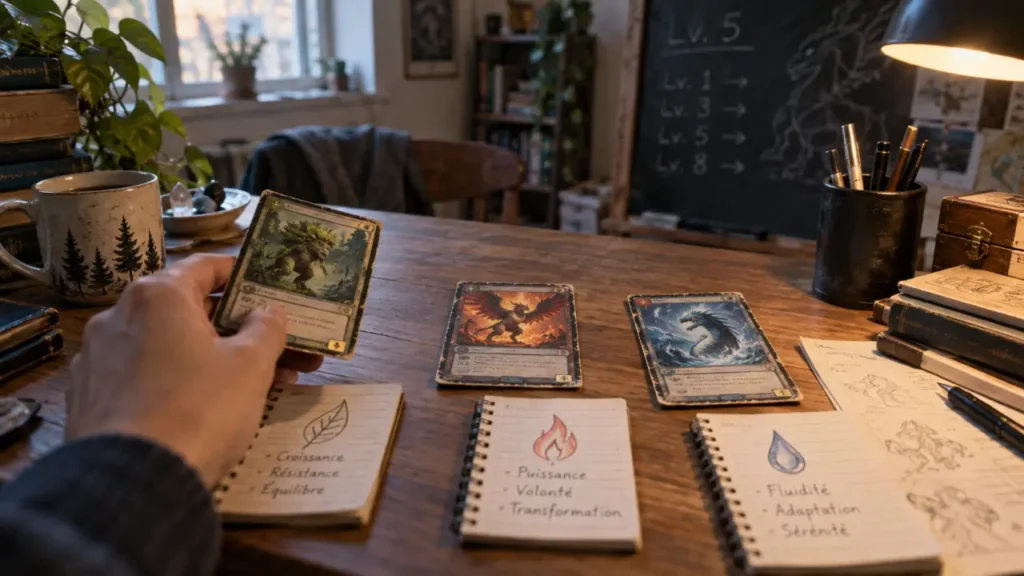pokemon starters : cartes Herbe Feu Eau et carnet, choix selon ton équipe