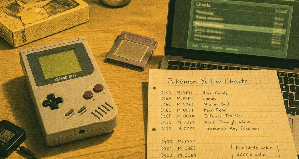 pokemon yellow cheats GameShark, codes et astuces d’items