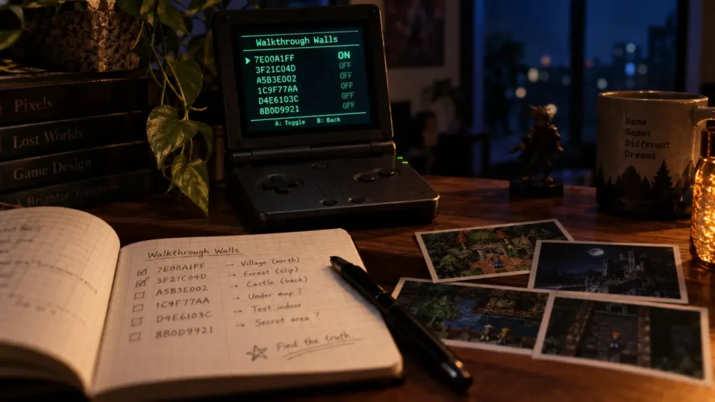 Walkthrough walls cheat Pokémon Emerald sur menu GBA