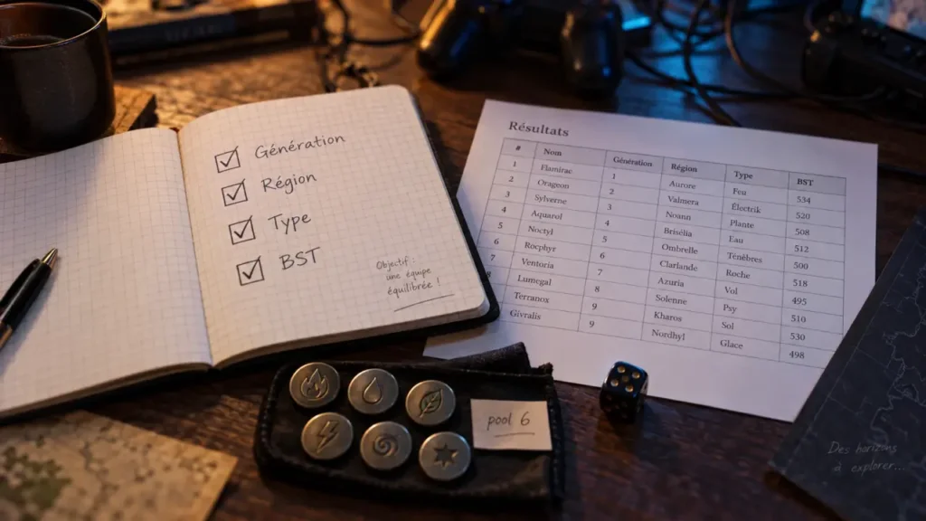 Generate a random pokemon : dé et tableau de génération sur carnet