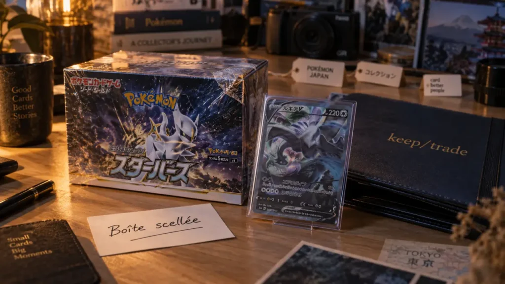Japanese pokemon cards : boîte scellée japonaise et carte sous pochette cristal