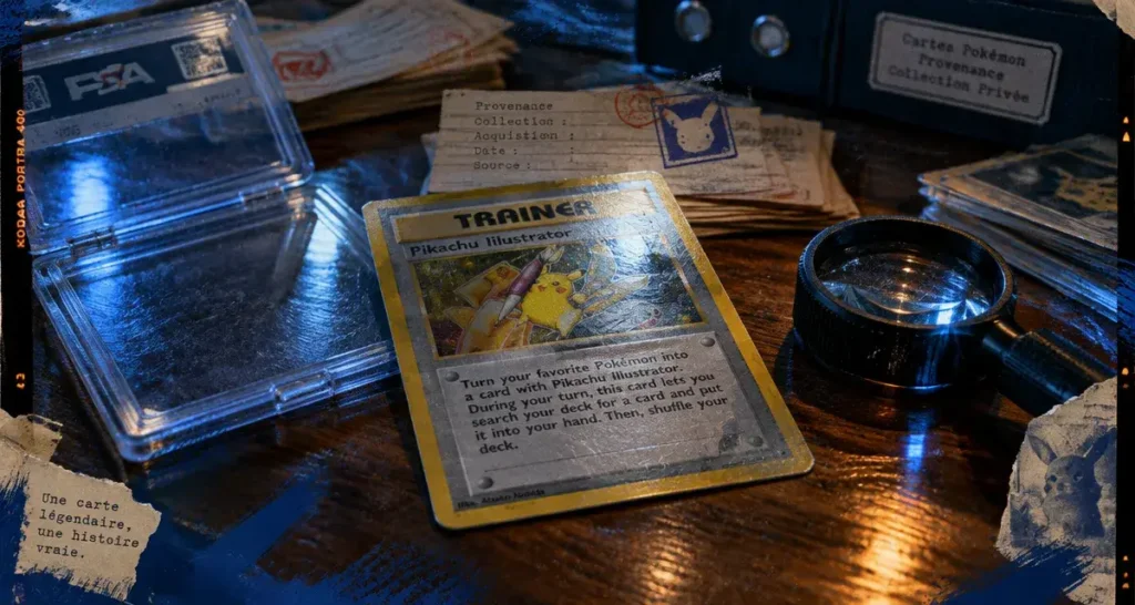 pokemon cards rarest card Pikachu Illustrator PSA, loupe et carte rare