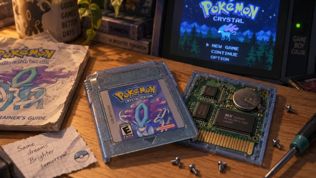pokemon crystal : cartouche Game Boy Color ouverte